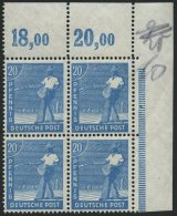 ALLIIERTE BES. 950aPOR VB **, 1947, 20 Pf. Mittelblau, Plattendruck, Oberrandstück, Durchgezähnt, Im Rechten E - Otros & Sin Clasificación