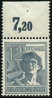 ALLIIERTE BES. 947POR **, 1947, 12 Pf. Dunkelgrautürkis, Plattendruck, Oberrandstück, Durchgezähnt, Prach - Otros & Sin Clasificación