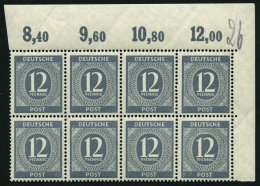 ALLIIERTE BES. 920POR **, 1946, 12 Pf. Grau, Plattendruck, Im Achterblock Aus Der Rechten Oberen Bogenecke, Pracht, Mi. - Other & Unclassified