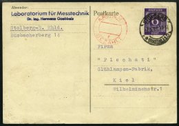 ALLIIERTE BES. 916 BRIEF, 7.3.1947, 6 Pf. Violett Auf Postkarte Von STOLBERG Nach Kiel Mit Rotem Nebenstempel AACHEN 7f - Autres & Non Classés