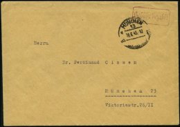 ALLIIERTE BES. 1945, Violetter R1 Gebühr Bezahlt Mit K1 MÜNCHEN 18.6.45 (1. Tag!) Auf Ortsbrief Mit Inhalt, Pr - Other & Unclassified