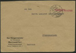 ALL. BES. GEBÜHR BEZAHLT SULZ (NECKAR), 8.11.45, Roter L1 Gebühr Bezahlt, Prachtbrief - Sonstige & Ohne Zuordnung