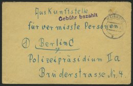 ALL. BES. GEBÜHR BEZAHLT MAINROTH, 1946, Violetter L1 Gebühr Bezahlt, Handschriftlich 24, Brief Feinst - Sonstige & Ohne Zuordnung