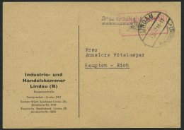 ALL. BES. GEBÜHR BEZAHLT LINDAU (BODENSEE)1, 7.10.47, Roter R2 Gebühr Bezahlt/ -- Rpf, Drucksachenkarte, Prach - Sonstige & Ohne Zuordnung