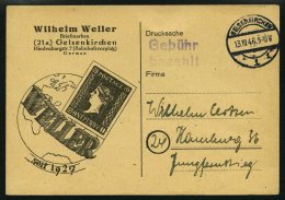 ALL. BES. GEBÜHR BEZAHLT GELSENKIRCHEN, 13.10.46, Violetter L2 Gebühr Bezahlt, Auf Drucksachen-Werbekarte, Pra - Other & Unclassified