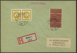 MEISSEN 38aBDD BRIEF, 1945, 12 Pf. Braunrot Wiederaufbau, Ungezähnt, Doppeldruck, Mit Zusatzfrankatur Auf Kempe-Ein - Privatpost