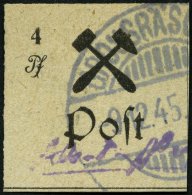 GROSSRÄSCHEN 14BIII O, 1945, 4 Pf. Schwarz Auf Weiß, Ungezähnt, Type III, Pracht, Mi. 250.- - Correos Privados & Locales