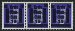 GLAUCHAU 5aDDI **, 1945, 15 Auf 6 Pf. Lebhaftblauviolett Doppelaufdruck Im Waagerechten Dreierstreifen, Ein Wert Mit Aba - Postes Privées & Locales