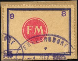 FREDERSDORF Sp 176 BrfStk, 1945, 8 Pf., Rahmengröße 43x31.5 Mm, Kleine Wertziffern, Auf Briefstück, Fehl - Privatpost