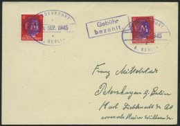 FREDERSDORF 25 BRIEF, 1945, 12 Pf. Karminrot StTdr Mit Violettem R2 Gebühr Bezahlt Und Mi.Nr. 8 Auf Karte (rüc - Private & Local Mails