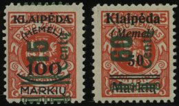 MEMELGEBIET 231,233 *, 1923, 15 C. Auf 100 M. Auf 25 C. Und 60 C. Auf 50 M. Auf 25 C., Fast Postfrisch, Pracht, Gepr. Dr - Memel (Klaïpeda) 1923