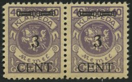 MEMELGEBIET 178W1 **, 1923, 3 C. Auf 40 M. Lebhaftgrauviolett, Type II Und I Zusammen Im Waagerechten Paar, Postfrisch, - Memel (Klaïpeda) 1923