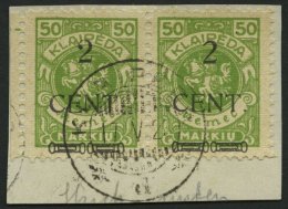 MEMELGEBIET 177 W 2 BrfStk, 1923, 2 C. Auf 50 M. Gelbgrün, Type III Und II Zusammen Im Waagerechten Paar, Prachtbri - Memelgebiet 1923
