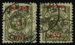 MEMELGEBIET 174I,II O, 1923, 5 C. Auf 500 M. Oliv, Type I Und II, 2 Prachtwerte, Gepr. Huylmans - Memelgebiet 1923