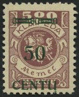 MEMELGEBIET 173BI **, 1923, 50 C. Auf 500 M. Graulila, Type BI, Postfrisch, Pracht - Memelgebiet 1923