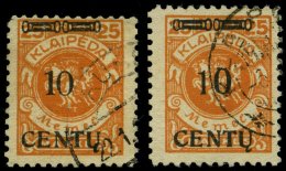 MEMELGEBIET 169AII/AIII O, 1923, 10 C. Auf 25 M. Lebhaftrötlichorange, Type AII Und AIII, 2 Prachtwerte, Gepr. Dr. - Memel (Klaipeda) 1923