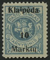 MEMELGEBIET 129IPF I **, 1923, 10 M. Auf 5 C. Grünlichblau, Aufdruck Ohne (Memel) Und Doppelbalken, Mit Abart I In - Klaipeda 1923