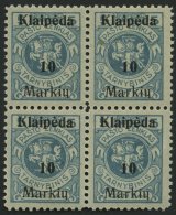 MEMELGEBIET 129I VB **, 1923, 10 M. Auf 5 C. Grünlichblau, Aufdruck Ohne (Memel) Und Doppelbalken, Im Viererblock, - Memel (Klaipeda) 1923