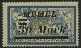 MEMELGEBIET 96II **, 1922, 30 M. Auf 5 Fr. Schwärzlichblau/hellbraunocker, Abstand Zwischen 30 Und Mark 3.9 Mm Stat - Klaipeda 1923