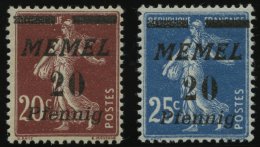 MEMELGEBIET 56/7 **, 1922, 20 Pf. Auf 20 C. Graubraun Und 20 Pf. Auf 25 C. Blau, 2 Postfrische Prachtwerte, Mi. 90.- - Memelgebiet 1923