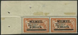 MEMELGEBIET 31IyPF Ia **, 1920, 4 M. Auf 2 Fr. Rötlichorange/hellgrünlichblau, Type I, Mit Abart Querbalken De - Memelgebiet 1923