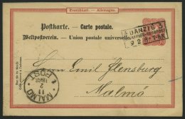 FREIE STADT DANZIG P 15 BRIEF, DANZIG 3 Schaffner Bahnpost, R3, 1888, Mit Dt. Reich 10 Pf. Karmin Auf Prachtkarte Nach M - Autres & Non Classés