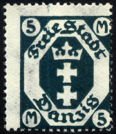 FREIE STADT DANZIG 124Z *, 1923, 5 M. Schwärzlichopalgrün, Wz. 4 (Fliesen), Fast Postfrisch, Pracht, RR!, Alte - Other & Unclassified