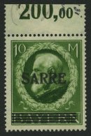 SAARGEBIET 31 **, 1920, 10 M. Bayern-Sarre, Kleine, Wohl Herstellungsbedingte Gummiunregelmäßigkeiten, Pracht - Altri & Non Classificati