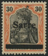 SAARGEBIET 10yI *, 1920, 30 Pf. Dunkelrotorange/schwarz Auf Orangeweiß, Type I, Falzrest, Pracht, Kurzbefund Braun - Other & Unclassified