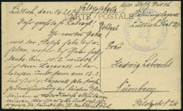 FELDPOST I.WK 1917, Feldpost-Ansichtskarte Mit Blauem K1 KAISERL. FFESTUNGSLAZARETT ZU LÜTTICH Nach Nürnberg, - Gebraucht