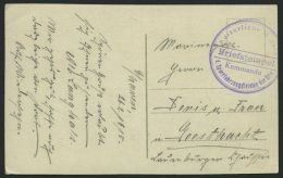 MSP VON 1914 - 1918 (Sperrfahrzeugdivision Der Elbe), 26.2.1915, Violetter Briefstempel, Feldpost-Ansichtskarte Von Bord - Schiffahrt