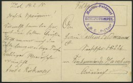 MSP VON 1914 - 1918 (Minenschiff PELIKAN), 14.2.1915, Violetter Briefstempel, Feldpost-Ansichtskarte Von Bord Der Pelika - Schiffahrt