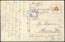 MSP VON 1914 - 1918 43 (Kanonenboot PANTHER), 11.3.1918, Feldpostkarte Von Bord Der Panther, Mit Violettem Zensurstempel - Schiffahrt