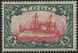 TOGO 23IIA *, 1919, 5 M. Grünschwarz/rotkarmin, Mit Wz., Kriegsdruck, Gezähnt A, Falzreste, Pracht, Gepr. J&au - Togo