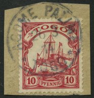 TOGO 22 BrfStk, 1913, 10 Pf. Dunkelkarmin, Mit Wz., Stempel AGOME PALIME, Prachtbriefstück, Gepr. Bothe, Mi. (140.- - Togo