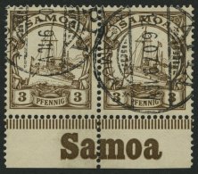 SAMOA 7 Paar O, 1900, 3 Pf. Dunkelockerbraun Im Waagerechten Paar Vom Unterrand Mit Inschrift Samoa, Ohne Wz, Pracht - Samoa