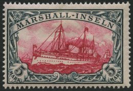 MARSHALL-INSELN 25 *, 1901, 5 M. Grünschwarz/dunkelkarmin, Ohne Wz., Falzreste, Pracht, Signiert, Mi. 170.- - Islas Marshall