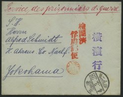 KIAUTSCHOU ASAKUSA, 1915, Kleiner Brief Nach Yokohama, Mit Lagerstempeln I Und II Sowie HAN DEWA Und Postleitstempel YOK - Kiautschou