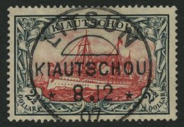 KIAUTSCHOU 37IA O, 1905, 21/2 $ Grünschwarz/dunkelkarmin, Mit Wz., Friedensdruck, Idealer Zentrischer Stempel LITSU - Kiautchou