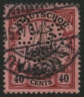 KIAUTSCHOU 33 O, 1905, 40 C. Dunkelrötlichkarmin/schwarz Auf Mattrosarot, Mit Wz., Mit Lochung D.A.B., Feinst, Mi. - Kiautschou