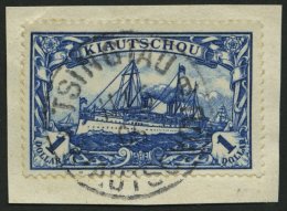 KIAUTSCHOU 25B BrfStk, 1905, 1 $ Schwärzlichblau, Ohne Wz., Gezähnt B, Prachtbriefstück, Gepr. Bothe, Mi. - Kiautschou