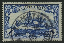 KIAUTSCHOU 25A O, 1905, 1 $ Schwärzlichblau, Ohne Wz., Gezähnt A, Pracht, Gepr. Bühler, Mi. 150.- - Kiauchau