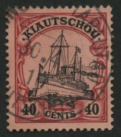 KIAUTSCHOU 23 O, 1905, 40 C. Dunkelrötlichkarmin/schwarz Auf Mattrosarot, Ohne Wz., Stempel TSINGTAU - TAPAUTAU, Fe - Kiautschou
