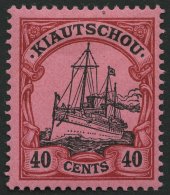 KIAUTSCHOU 23 *, 1905, 40 C. Dunkelrötlichkarmin/schwarz Auf Mattrosarot, Ohne Wz., Falzrest, Pracht, Mi. 120.- - Kiauchau
