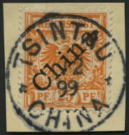 KIAUTSCHOU V 5Ib BrfStk, 1898, 25 Pf. Dunkelorange, Diagonaler Aufdruck, Stempel TSINTAU CHINA **, Kabinettbriefstü - Kiautschou