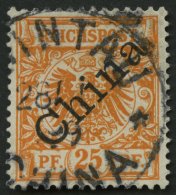 KIAUTSCHOU V 5Ia O, 1899, 25 Pf. Gelblichorange Diagonaler Aufdruck, Stempel TSINTAU CHINA **, Pracht - Kiauchau