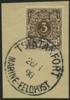 KIAUTSCHOU V 45b BrfStk, 1898, 3 Pf. Mittelbraun, Stempel TSINTANFORT MP 26.1.98, Prachtbriefstück - Kiauchau