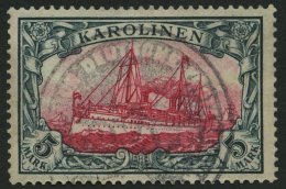 KAROLINEN 19 O, 1900, 5 M. Grünschwarz/dunkelkarmin, Ohne Wz., Mit Dienstsiegel PONAPE, Pracht, Fotobefund Steuer, - Karolinen