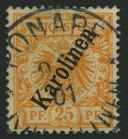 KAROLINEN 5IIa O, 1900, 25 Pf. Gelblichorange Steiler Aufdruck, Pracht, Signiert, Mi. 70.- - Karolinen