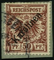 KAROLINEN 6I BrfStk, 1899, 50 Pf. Diagonaler Aufdruck Auf Briefstück Mit Seepoststempelfragment Neuguina Zweiglinie - Karolinen